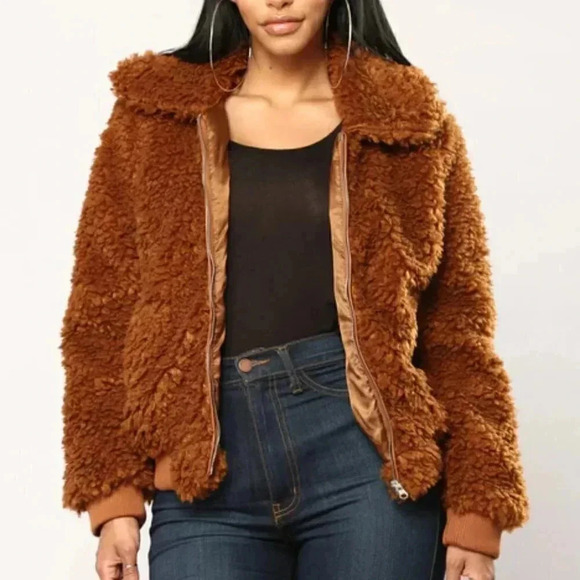Cuddle up Faux Fur Zipper Jacket - Brown - Picture 6 of 6